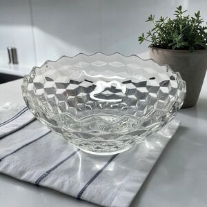 Vintage Fostoria American Clear Cubist Glass 10" Flared Salad Serving Bowl